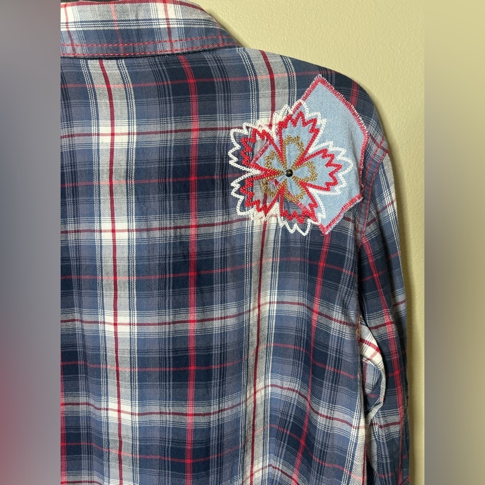 ARIAT Women Plaid Blue Red Cotton Button Up Size M Ranch Country Western Cowgirl - Picture 5 of 13